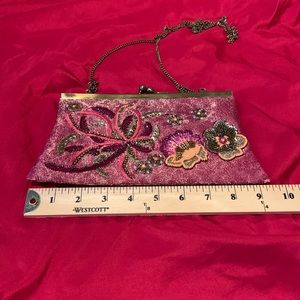 Vintage Maroon Clutch With Beaded Flowers